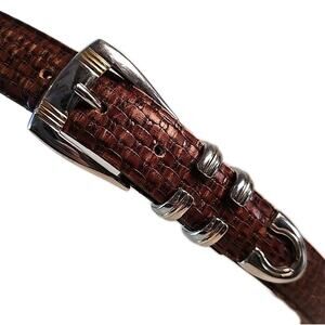 Handcrafted USA 1-1/8" Brown Italian Leather Belt 40 Basketweave Brass Ranger